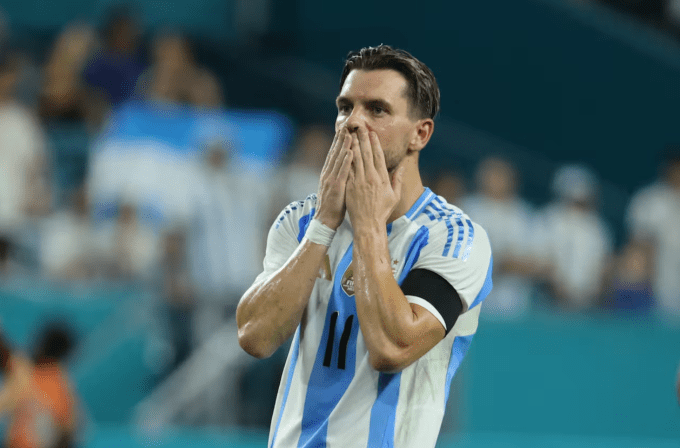 Giovani Lo Celso mừng bàn duy nhất của trận giao hữu. Ảnh: La Nación