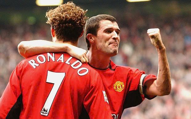 Roy Keane và Ronaldo thời còn khoác áo Man Utd cùng nhau giai đoạn 2003-2005. Ảnh: ManUtd