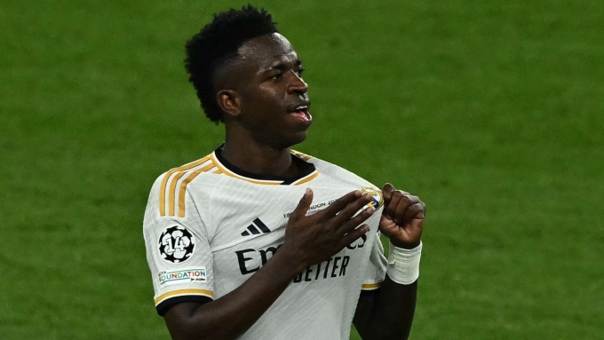 Vinicius Jr mừng bàn thắng trong trận gặp Villarreal, trên sân Bernabeu, Madrid, Tây Ban Nha hôm 5/10. Ảnh: Reuters