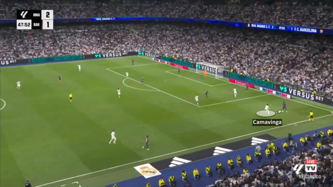 Camavinga gây sức ép lên hậu vệ Balde sâu bên cánh trái Barca.